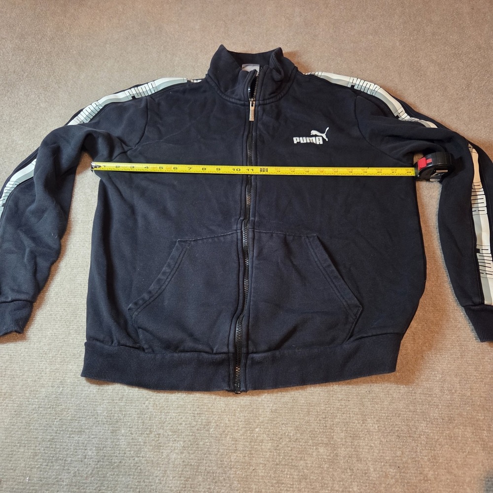 Puma Mens Track Jacket Black Full Zip Fleece Lined Logo Tape Sleeve Size Medium